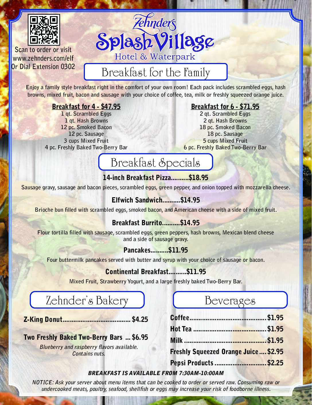 Room Service Menu